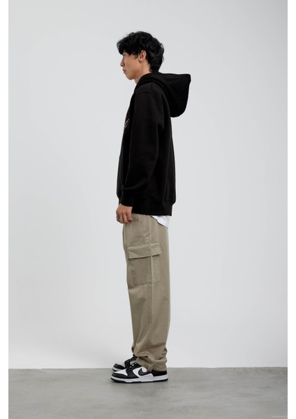 Siyah Eventious Yazılı Kapüşonlu Sweatshirt