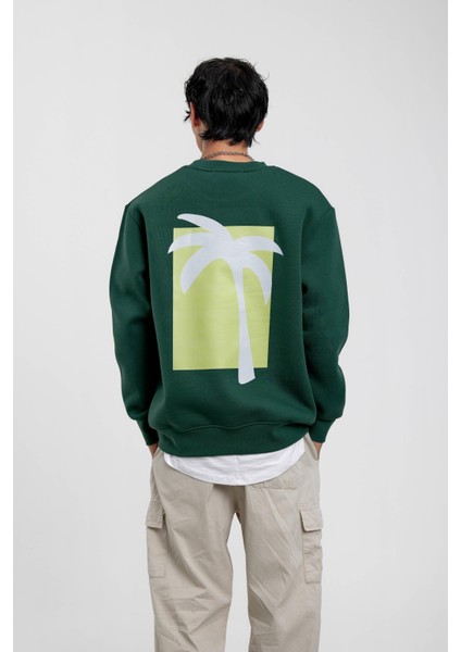 Yeşil Holiday Palmiye Baskılı Sweatshirt
