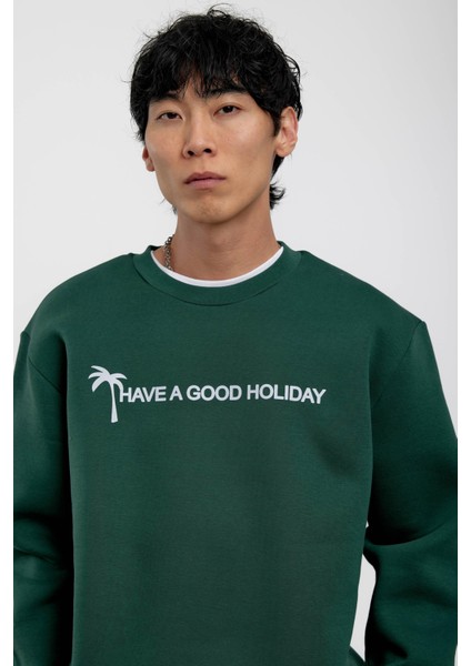 Yeşil Holiday Palmiye Baskılı Sweatshirt fiyatları