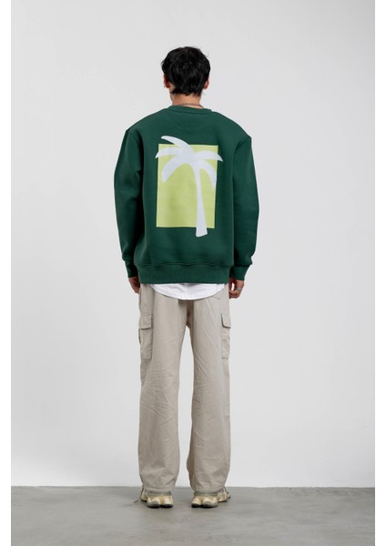 Yeşil Holiday Palmiye Baskılı Sweatshirt modelleri
