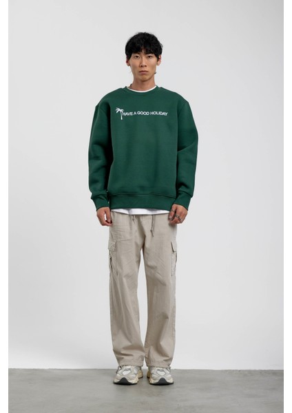 Yeşil Holiday Palmiye Baskılı Sweatshirt fırsatları