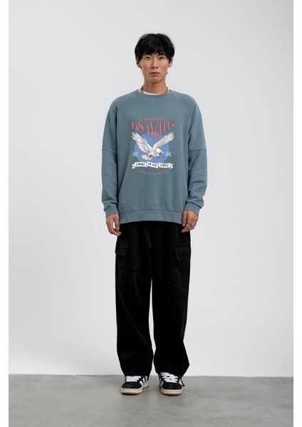 Mavi Kartal Baskılı Sweatshirt