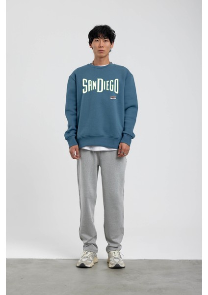 Mavi San Diego Yazılı Sweatshirt