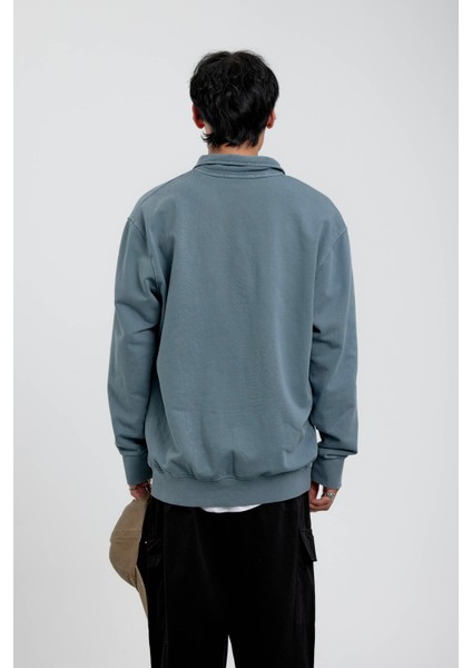 Mavi Cebi Brand Yazılı Yakası Fermuarlı Sweatshirt fiyatları