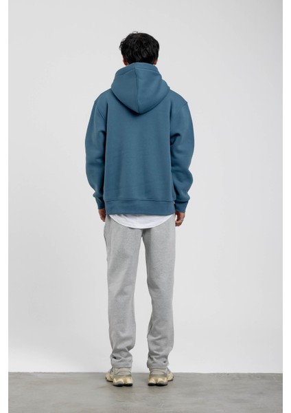 Mavi El Baskılı Kapüşonlu Sweatshirt