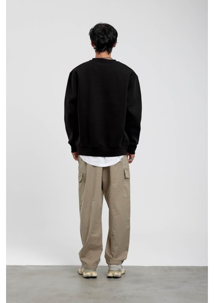 Siyah Bisiklet Yaka Basic Şardonlu Sweatshirt indirimleri