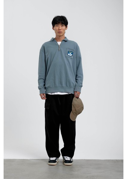 Mavi Brand Yazılı Yakası Fermuarlı Sweatshirt