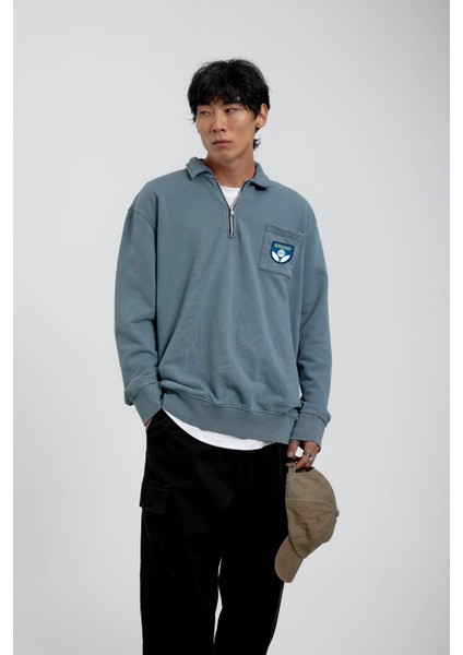 Mavi Brand Yazılı Yakası Fermuarlı Sweatshirt fiyatları