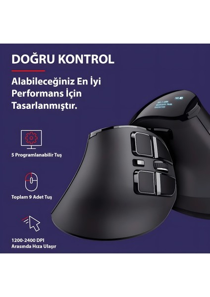 Bluetooth+2.4g Kablosuz Dikey Ergonomik Şarj Edilebilir Sessiz Mouse