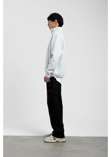 Gri Yakası Fermuarlı Basic Şardonlu Sweatshirt fırsatları