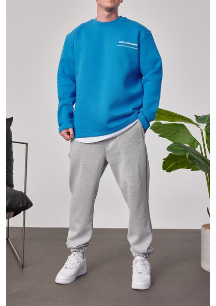 Arkası Yazılı Mavi Sweatshirt indirimleri