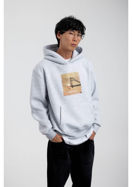 Gri Pota Baskılı Kapüşonlu Sweatshirt fiyatları