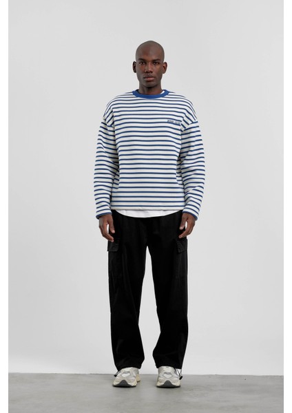 Lacivert Royal Club Çizgili Sweatshirt