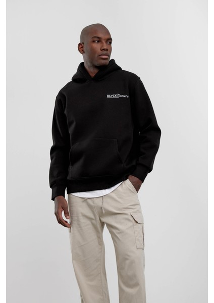 Siyah Örümcek Baskılı Kapüşonlu Sweatshirt indirimleri