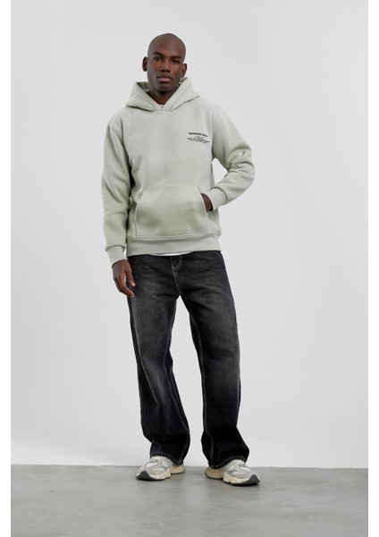Mint Yeşili Nomarc Bloc Baskılı Kapüşonlu Sweatshirt