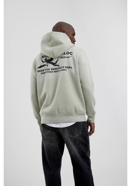 Mint Yeşili Nomarc Bloc Baskılı Kapüşonlu Sweatshirt modelleri