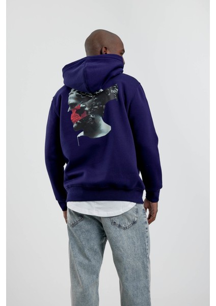 Lacivert Figür Baskılı Kapüşonlu Sweatshirt modelleri