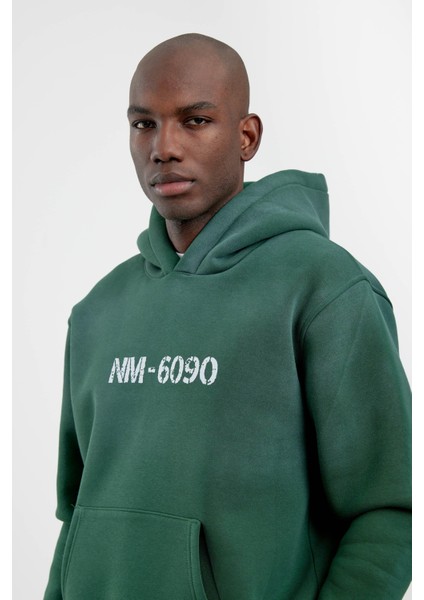 Yeşil NM-6090 Baskılı Kapüşonlu Sweatshirt