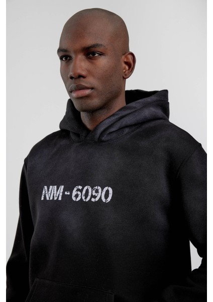 Siyah NM-6090 Baskılı Kapüşonlu Sweatshirt fiyatları