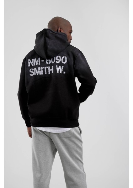 Siyah NM-6090 Baskılı Kapüşonlu Sweatshirt indirimleri