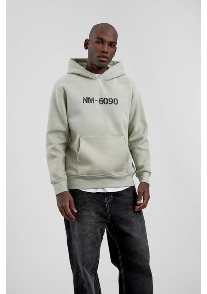 Mint Yeşili NM-6090 Baskılı Kapüşonlu Sweatshirt