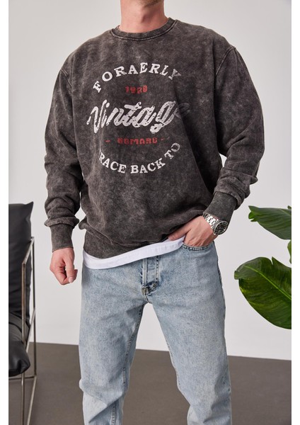 Vintage Yazılı Füme Yıkamalı Sweatshirt fiyatları