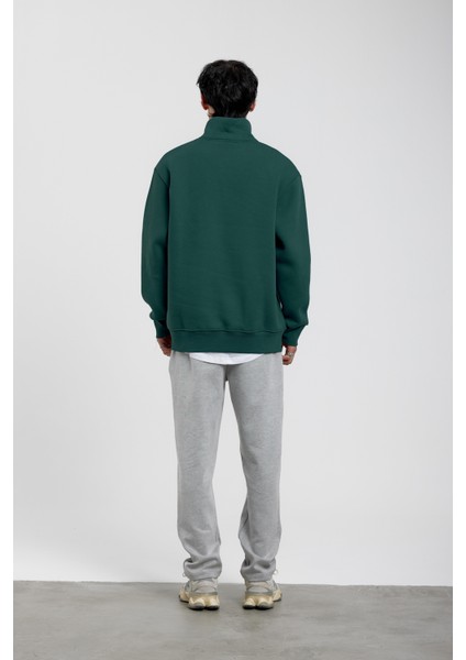 Yeşil Hello Yazılı Yarım Fermuarlı Sweatshirt modelleri