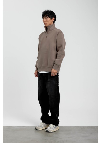 Vizon Yakası Fermuarlı Basic Şardonlu Sweatshirt indirimleri