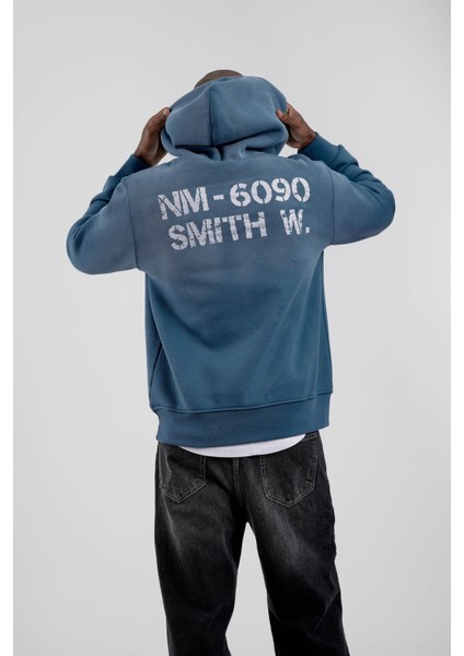 Mavi NM-6090 Baskılı Kapüşonlu Sweatshirt modelleri