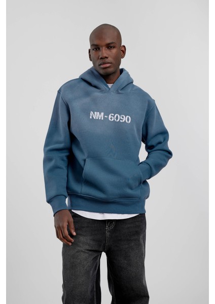 Mavi NM-6090 Baskılı Kapüşonlu Sweatshirt fırsatları
