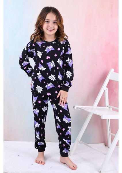 Isob Siyah Kuromi Desenli %100 Pamuk Kız Çocuk Pijama Takımı 3-13 Yaş 41204-41403-S