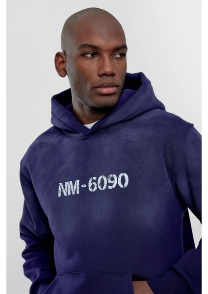 Lacivert NM-6090 Baskılı Kapüşonlu Sweatshirt fiyatları