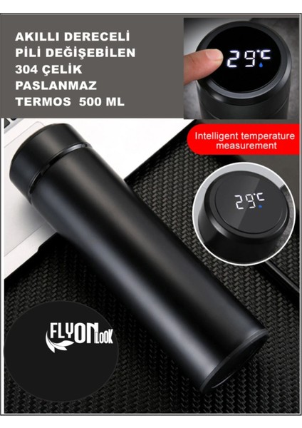 Derece Göstergeli Çelik Termos Pili Değişebilen Kamp,araç,ofis Süzgeçli Yeni Nesil Akıllı Mug