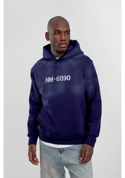 Lacivert NM-6090 Baskılı Kapüşonlu Sweatshirt fırsatları