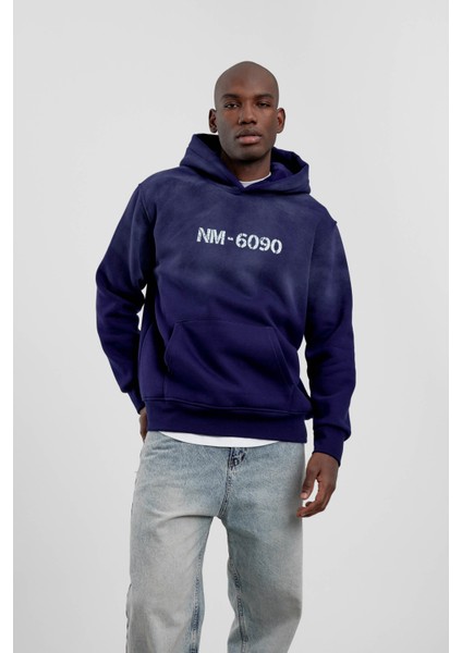 Lacivert NM-6090 Baskılı Kapüşonlu Sweatshirt indirimleri