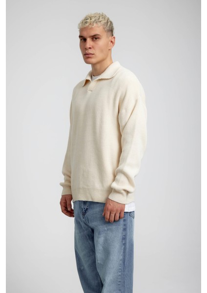 Krem Yakalı Basic Triko fiyatları