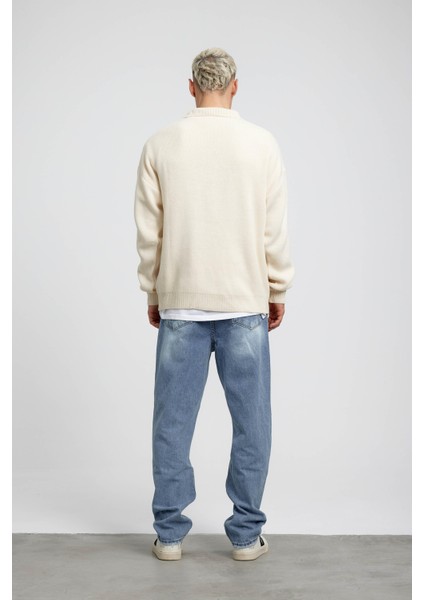 Krem Yakalı Basic Triko indirimleri