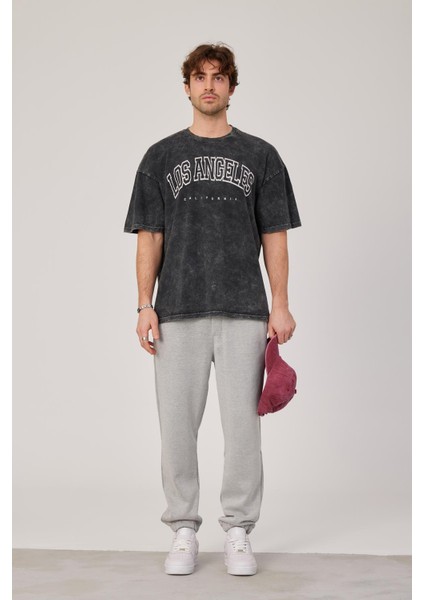 Los Angeles Yazılı Yıkamalı Füme Tshirt