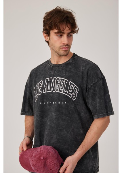Los Angeles Yazılı Yıkamalı Füme Tshirt modelleri