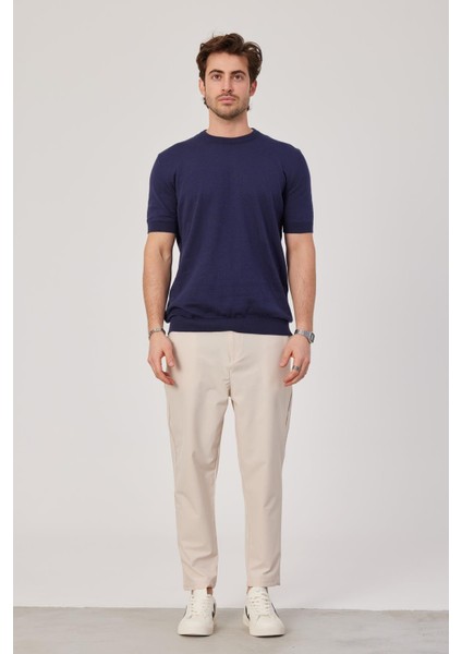 Basic Lacivert Triko Kumaş Tshirt