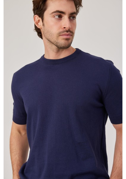 Basic Lacivert Triko Kumaş Tshirt