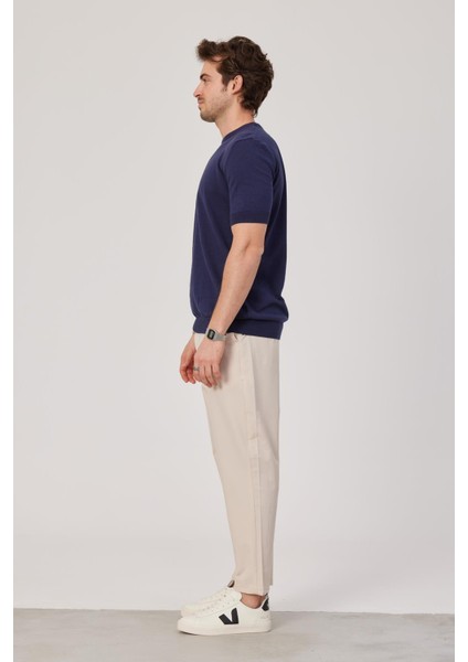 Basic Lacivert Triko Kumaş Tshirt