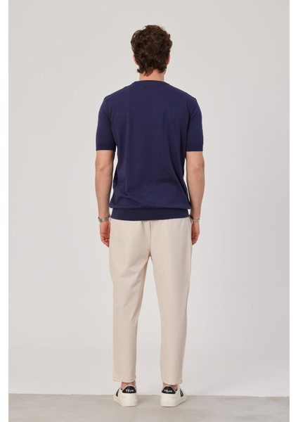 Basic Lacivert Triko Kumaş Tshirt