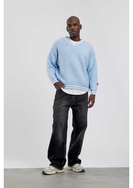 Bebe Mavisi V Yaka Triko