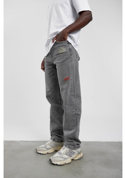 Gri The Free Spirit Nakışlı Baggy Jean