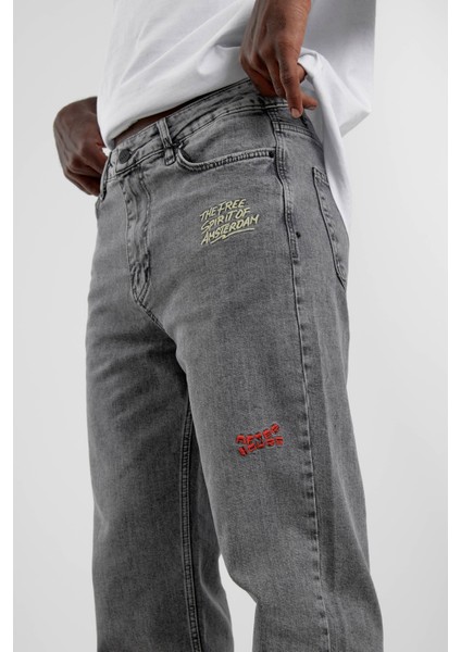 Gri The Free Spirit Nakışlı Baggy Jean fiyatları