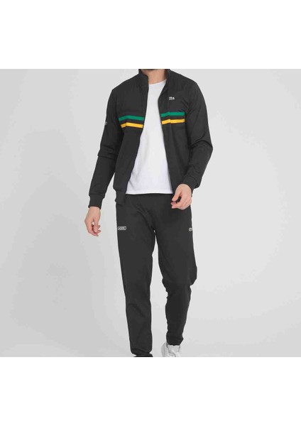 Grafics Siyah Slim Fit Dar Kalıp Erkek Eşofman