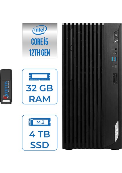 Pro DP180 Intel Core I5 12400 32GB 4tb SSD Intel UHD Grafik Windows 11 Pro Masaüstü Bilgisayar MS422XTRP11 + Zettausbbellek