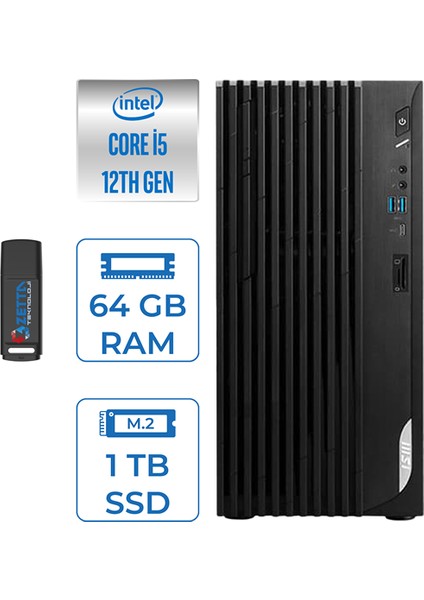 Pro DP180 Intel Core I5 12400 64GB 1tb SSD Intel UHD Grafik Windows 11 Pro Masaüstü Bilgisayar MS422XTRP17 + Zettausbbellek