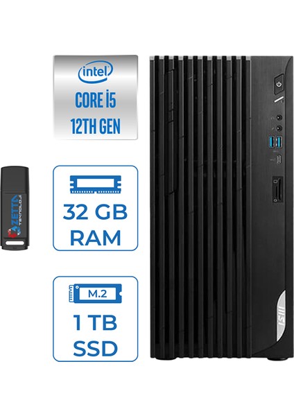 Pro DP180 Intel Core I5 12400 16GB 4tb SSD Intel UHD Grafik Windows 11 Pro Masaüstü Bilgisayar MS422XTRP03 + Zettausbbellek